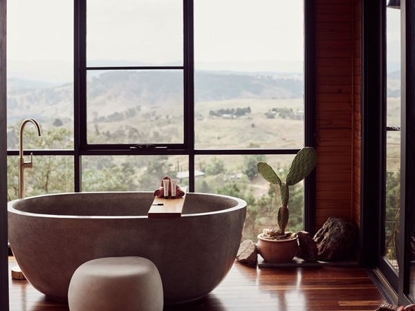 The stone bath at The Hilltop Cabin, Kanimbla Valley