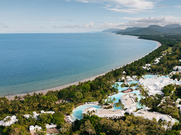 an aerial view of Sheraton Grand Mirage Resort on Four Mile Beach, Port Douglas accommodation