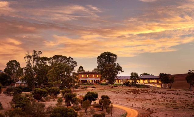 The sun setting over Kingsford the Barossa.