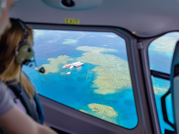 a scenic flight over the Great Barrier Reef with Sunlover Reef Cruises