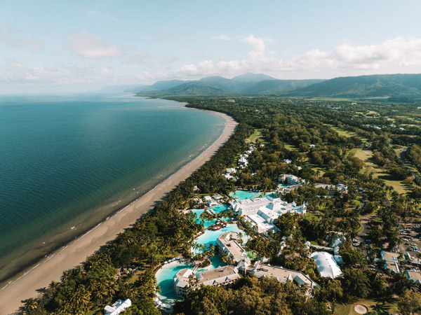 an aerial view of Four Mile Beach and Sheraton Grand Mirage Resort Port Douglas