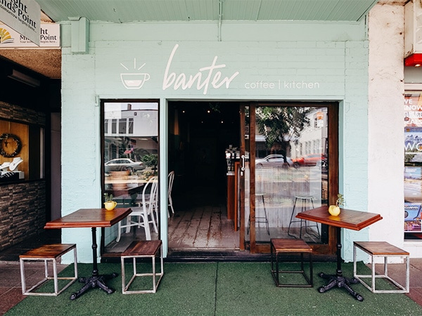 SAge green facade at Banter