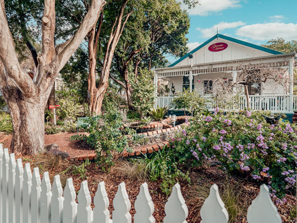 the manicured garden outside Genesta House, Phillip Island 