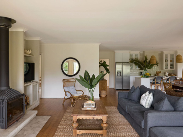 a spacious beach house with a fireplace at Verandah Retreat, Phillip Island
