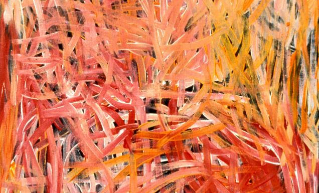 Close-up of a painting by Emily Kame Kngwarreye