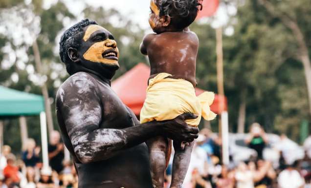 Man and child performing in Garma Festival 2019