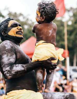 Man and child performing in Garma Festival 2019