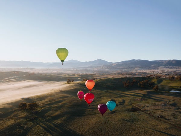 Hot air balloons over Mt Buffalo National Park