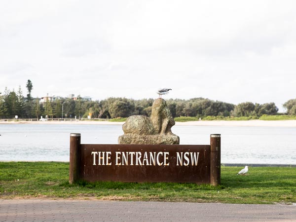 Sign welcoming visitors to The Entrance on the state's Central Coast.