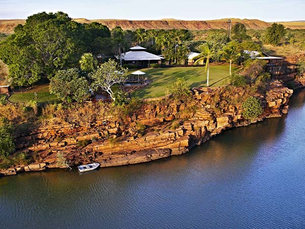 An aerial view of the El Questro Homestead located on the Chamberlain River, near Kununurra
