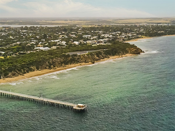an aerial view of Point Lonsdale pier