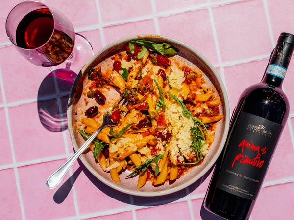 pasta and wine at Sassafras, Yamba