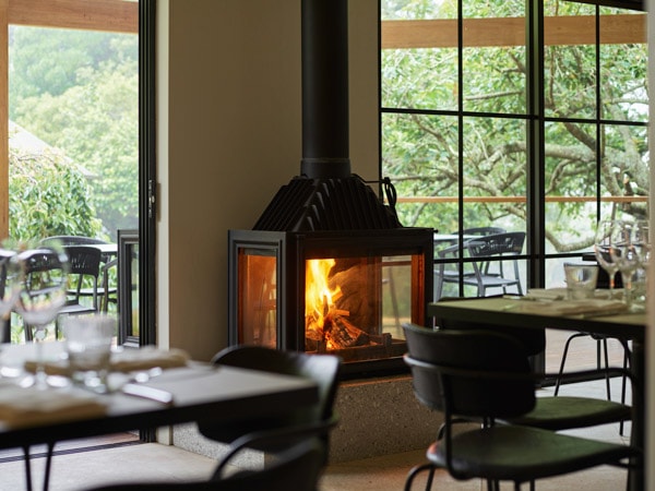 Blaq restaurant features multiple fireplaces