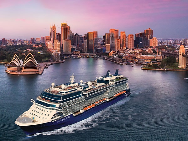 Aerial shot of Cruise ship in Sydney