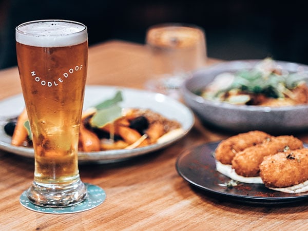 Beer and food at Noodledoof Brewing and Distilling Co, Koroit, Great Ocean Road, VIC, Australia