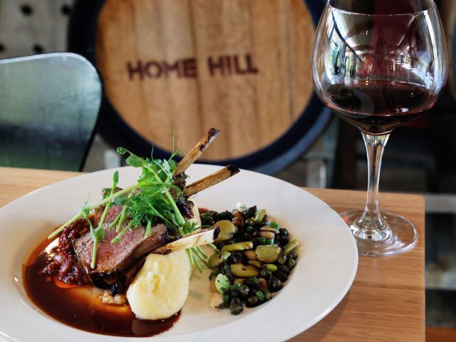 a meal and wine at home hill winery tasmania