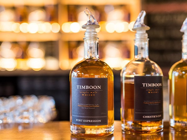 Bottles of whisky, Timboon Railway Shed Distillery, Great Ocean Road, VIC, Australia