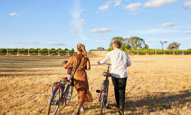 Cycling on Clare Valley, South Australia, Australia.