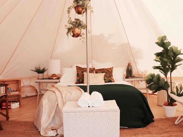 Inside the bell tents of Wandering Souls Kangaroo Island