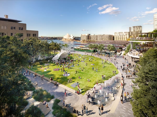 An aerial view of the proposed First Fleet Park redesign. (Image: NSW Government)