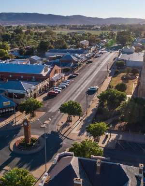 an aerial view of Mudgee streetscape