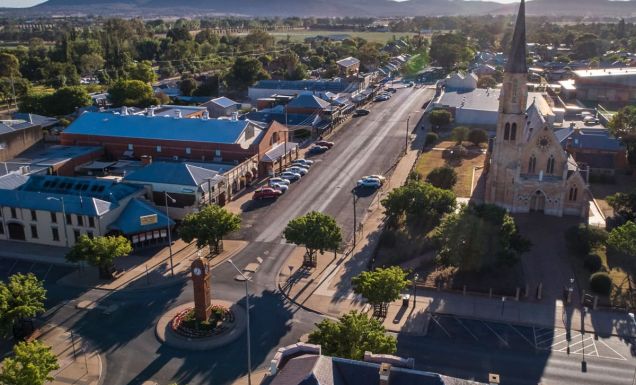 an aerial view of Mudgee streetscape