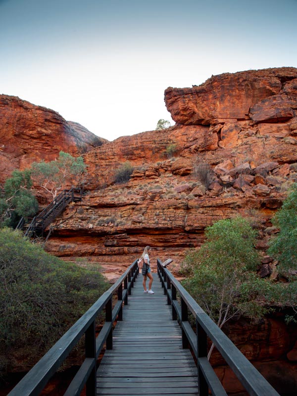 Somebody walking the The Kings Canyon Rim Walk in Watarrka National Park. (Image: Tourism Australia and Nicholas Kavo)