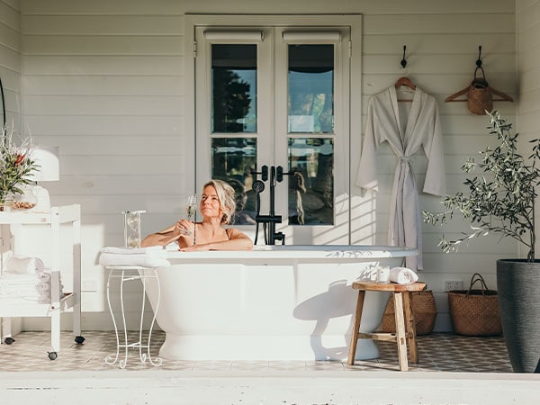 Woman Bathing at Warilda Spa, Birregurra, Victoria, Australia
