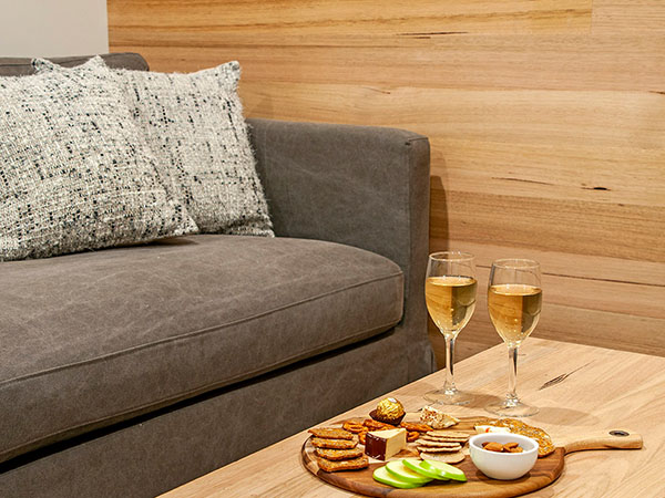 Reflection room with wine and platter, Port Fairy Day Spa, VIC, Australia