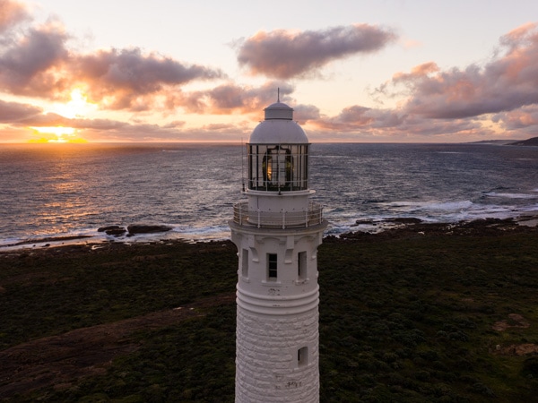 Aerial view of the Cape Leeuwin Lighthouse built 1895. (Image: Tourism Western Australia)