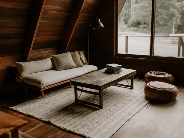 Inside the lounge area of Aframe Kangaroo Valley, NSW