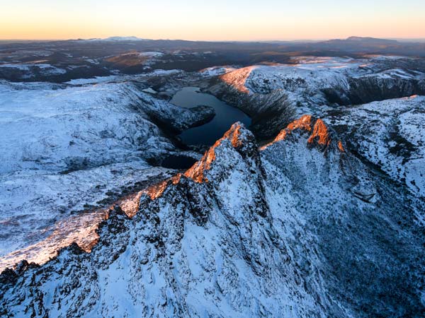 Aerial View of Cradle Mountain Summit in winter