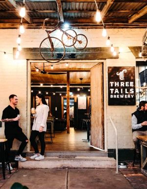 Patrons enjoying a drink at Three Tails Brewery