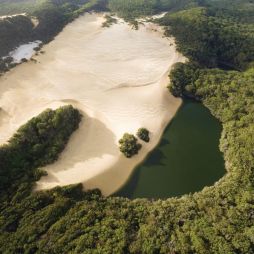 An aerial shot of Lake Wabby. (Image: Tourism and Events Queensland)