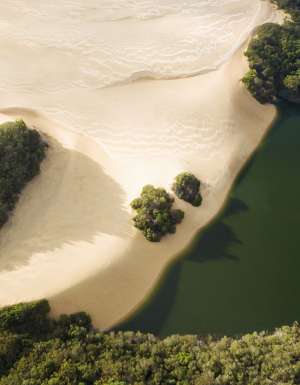 aerial of Lake Wabby & Hammerstone Sand Blow, k'gari lakes