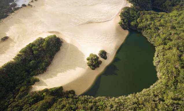 aerial of Lake Wabby & Hammerstone Sand Blow, k'gari lakes