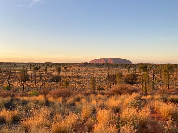 Uluru from the dune-top lookout at the Field of Lights