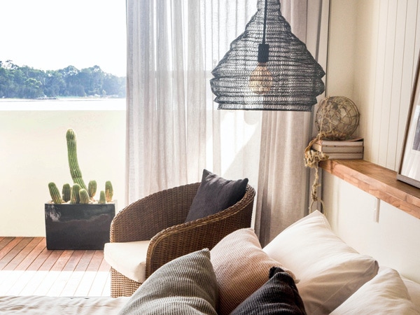 a rustic and contemporary living room interior at Bay Breeze, Batemans Bay accommodation