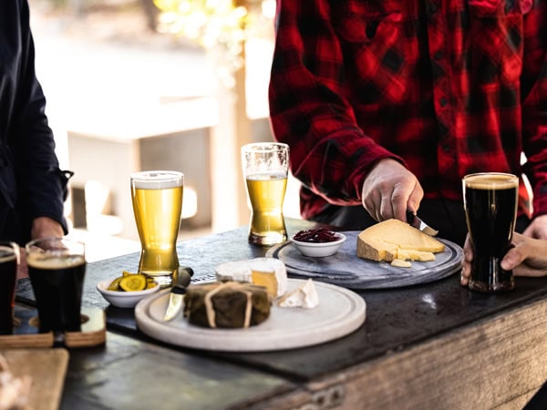 beers and cheese plates at Bruny Island Cheese Co