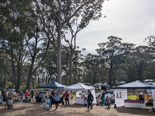 Visitors at the Mangrove Mountain Growers and Artisanal Market on the Central Coast