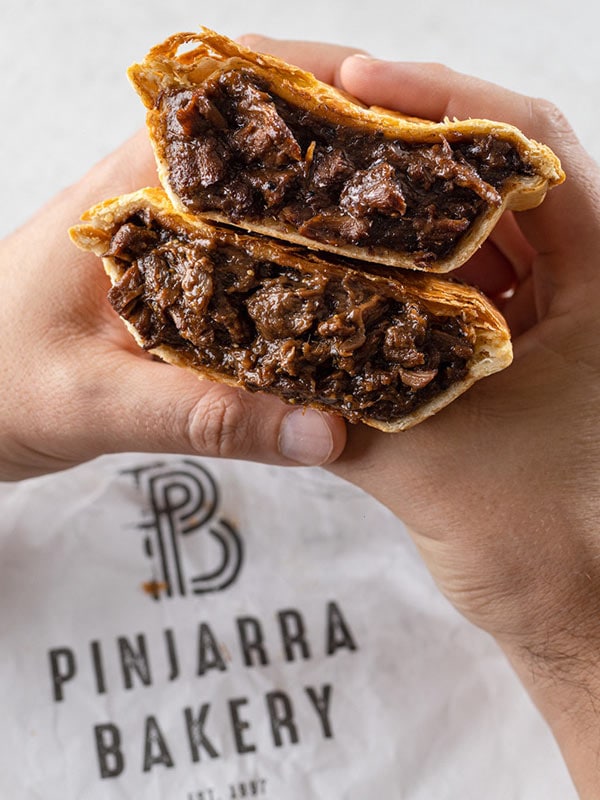 The ‘Bob’s your uncle’ Chunky Steak & Pepper Pie at Pinjarra Bakery.