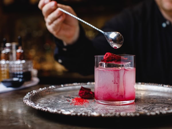 a pink infused drink at Void Bar