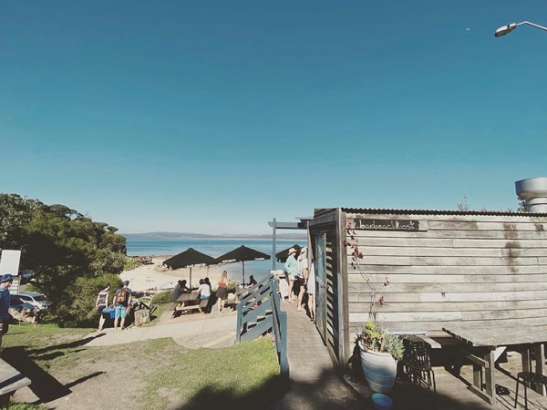 The facade of Bar Beach Kiosk in Merimbula, NSW, Australia