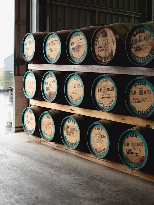 Barrels at the Lark Distillery in Hobart, Tasmania, Australia