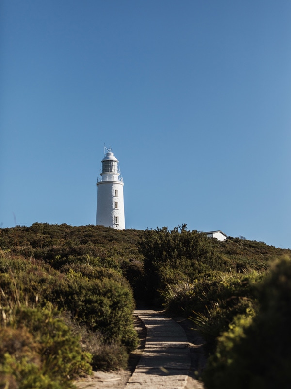 A view of the Cape Bruny Lighthouse from afar in Hobart, Tasmania, Australia