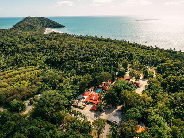 an aerial view of PK’s Jungle Village, Cape Tribulation accommodation