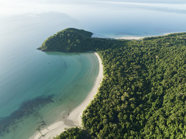 an aerial view of a beach in Cape Tribulation, Tropical North Queensland