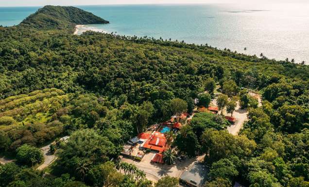 an aerial view of PK’s Jungle Village, Cape Tribulation accommodation