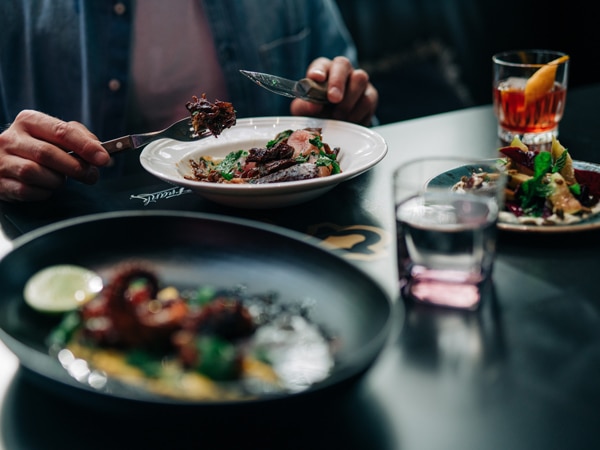 A dinner spread at Frank restaurant in Hobart, Tasmania, Australia