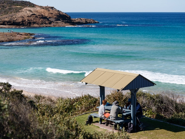 Wide view of Frazer Beach in Central Coast, Australia